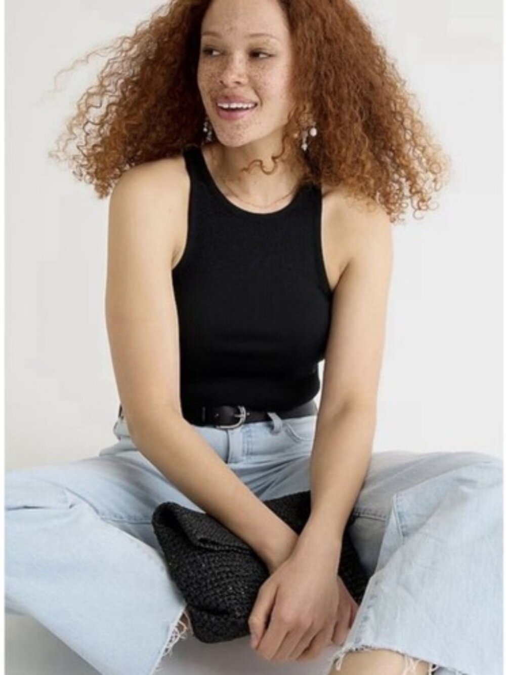 NWT J Crew New Favorite Tank Top in Vintage Rib Cotton Modal Black Women's XL
